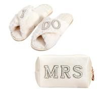 Chovbe Coffret cadeau Bride to Be - Trousse de maquillage « Mrs » et chaussons « I Do » - Fête prénuptiale et cadeaux de mariage pour mariée
