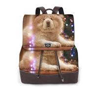 Chow Chow, chien blanc et duveteux, animaux de compagnie, chiens, Noël,Sac à dos imperméable pour femme, sac à dos de voyage léger en cuir PU tendance