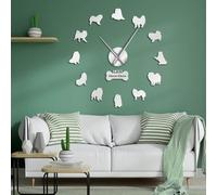 Chow Chow Chien Miroir Autocollants Décoration Intérieure Grandes Horloges Murales Race De Chien Bricolage Art Mural sans Cadre Horloge Murale Géante Chow Propriétaires Cadeau, Silver, 27inch
