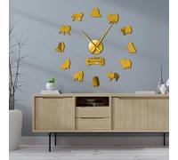 Chow Chow Chien Miroir Autocollants Décoration Intérieure Grandes Horloges Murales Race De Chien Bricolage Art Mural sans Cadre Horloge Murale Géante Chow Propriétaires Cadeau, Gold, 47inch
