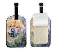 Chow-Chow, chiens bruns doux et duveteux, violets sauvages,Étiquettes à bagages en cuir PU, étiquette nominative de voyage résistante, lot de 2