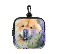 Chow-Chow, Chiens Bruns Doux et Duveteux, Violets Sauvages,Pochette de Rangement carrée à Fermeture éclair, Porte-Monnaie en néoprène, Petit Portefeuille, Pochette à Monnaie, Porte-Monnaie