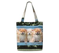 Chow-Chow, cinq chiots mignons,Sacs d'épicerie réutilisables, sacs fourre-tout de grande capacité, sac à bandoulière en toile
