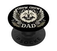 Chow Chow Dad Biker Wings Moto Lover Dog Retro PopSockets PopGrip Adhésif
