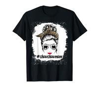 Chow Chow Dog Mom Bleached Messy Bun Leopard Women Pet Lover T-Shirt