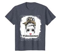 Chow Chow Dog Mom Bleached Messy Bun Leopard Women Pet Lover T-Shirt, Enfant, Bleu Chiné, 8 Ans