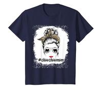 Chow Chow Dog Mom Bleached Messy Bun Leopard Women Pet Lover T-Shirt, Enfant, Bleu Marine, 10 Ans