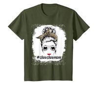 Chow Chow Dog Mom Bleached Messy Bun Leopard Women Pet Lover T-Shirt, Enfant, Olive, 10 Ans