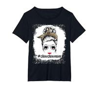 Chow Chow Dog Mom Bleached Messy Bun Leopard Women Pet Lover T-Shirt, Femme Grandes Tailles, Noir, 1X