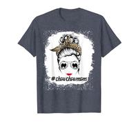 Chow Chow Dog Mom Bleached Messy Bun Leopard Women Pet Lover T-Shirt, Homme, Bleu Chiné, 5XL