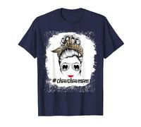Chow Chow Dog Mom Bleached Messy Bun Leopard Women Pet Lover T-Shirt, Homme, Bleu Marine, S