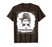 Chow Chow Dog Mom Bleached Messy Bun Leopard Women Pet Lover T-Shirt, Homme, Marron, XL