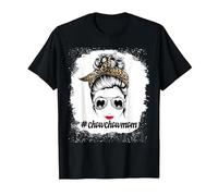 Chow Chow Dog Mom Bleached Messy Bun Leopard Women Pet Lover T-Shirt, Homme, Noir, XXL