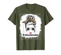 Chow Chow Dog Mom Bleached Messy Bun Leopard Women Pet Lover T-Shirt, Homme, Olive, 3XL