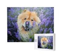 Chow-Chow Doux Duveteux Brun Chiens Violet Sauvage,Puzzle Familial en Bois de 500 pièces pour Adultes et Adolescents, décoration d'intérieur