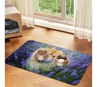 Chow-Chow Doux Duveteux Brun Chiens Violet Sauvage,Tapis d'alimentation pour Animaux de Compagnie, Sets de Table en Cuir PU pour Chats et Chiens,30x45cm