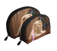 Chow Chow White Fluffy Dogs Animaux Chiens Noël, Trousse de Maquillage Coquille Femme Petit Porte-Monnaie Trousse de Toilette Trousse à cosmétiques 2 pièces