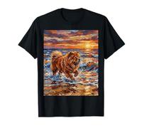 Chow Frolicking at The Beach Sunset Dog Illustration T-Shirt