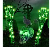 Chowchee Halloween Decoration Squelette, Lumineux, 1 Crâne et 2 Piquets de Bras, Décoration Extérieure Réaliste, Squelette réaliste pour Halloween Décorations de Jardin, cimetière