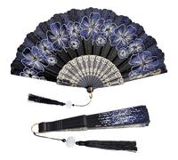 choyaxo Éventail pliable chinois à motif floral pour déguisement, mariage, fête dansante, bricolage (bleu)