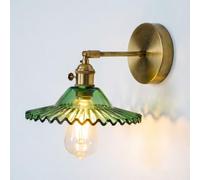 Chrasy Applique Murale Industrielle en Verre Vert Finition Laiton avec E27 | Lumière Orientable à 180°, Interrupteur Intégré, Diamètre 22 cm, Tension 110-240V, Ampoule Non Incluse, Cuisine Salon Bureau