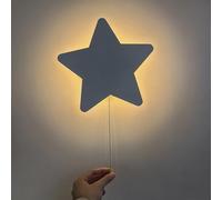 Chrasy Applique Murale LED Enfant 5W Nuage/Étoile Applique LED Veilleuse à Tirette Lumière Chaude Douce, Double Alimentation USB/Piles, en Fer Blanc pour Chambre Bébé, Lecture, Décorative (Étoile)