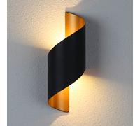 Chrasy Applique Murale LED Spirale Métal Noir et Or 28 cm IP65 | Éclairage Vers le Haut et le Bas, Halo Chaud sur Paroi, Support Arrière Compact, Entrée Chambre Cuisine Balcon, Palier Hall