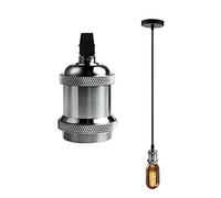 Chrasy Kit Suspension E27 en Aluminium Chromé avec Câble Nylon Tressé Rétro | Douille Standard E27 Céramique, Installation Facile sans Outil, Compatible LED et Incandescentes, Couvercle Plafond 150 mm