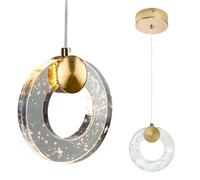 Chrasy Moderne Suspension Luminaire Cristal en Aluminium Cercle Industrielle Spots de Plafond Plafonnier Lustre 12W LED Blanc Chaud 3000K pour Cuisine, Salle à Manger, Chambre, Bar