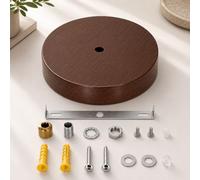 Chrasy Rosace de Plafond Ronde Effet Bois en Fer Électroplaqué Noyer 15 cm | Accessoires Inclus pour Pose Simple, Passe Câble en Caoutchouc, Adapté aux Boîtes Standard, pour Suspension et Luminaire Café