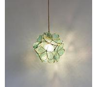 Chrasy Suspension en Verre Forme Pétale Laiton Vert E27 22 cm | Câble Tressé Réglable Long, Éclairage Doux Vers le Bas, Douille pour Ampoule Standard, Pose au Plafond, Cuisine Salon Chambre