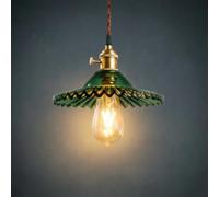 Chrasy Suspension Industrielle Vintage en Verre Vert Culot Laiton E27 22 cm