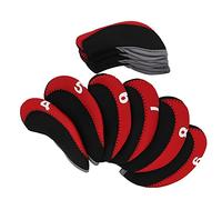 Chrees 10 Pièces Ensemble de Couvre-têtes de Fer de Protecteurs de Tête de Club de Housses de Putter de en Néoprène et Cuir Artificiel Faciles à Identifier avec Aju (Rouge)