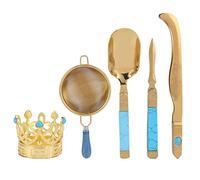 Chrees Ensemble de Cérémonie du thé Rétro en Acier Inoxydable avec Sculptures Délicates pour la Maison et le Salon de thé, Kit D'accessoires de Dorés pour les Amateurs D'art du