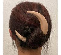 Chrees Épingle à cheveux en forme de lune en bois, élégante sculptée à la main, outil de coiffage pour cheveux moyens à épais, tige pour le quotidien, femme, mère, bois, noir, taille L (couleur bois