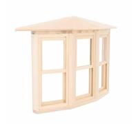 Chrees Fenêtre de Maison de Poupée, Baie Vitrée Coulissante à Trois Côtés en Bois de Bouleau de qualité Supérieure à 45 Degrés avec des Détails Réalistes, pour Maisons de Poupées