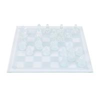 Chrees Jeu D'échecs en Verre avec Damier International 25x25 Cm et 32 | Finition Cristal Polie Terne, Planche Portable de Taille Moyenne, Pièces en Verre pour un Jeu de Voyage durable.