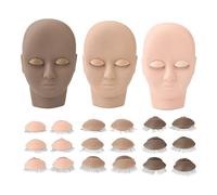 Chrees Kit D'entraînement D'extensions de Cils 3 Couleurs de Cils Couleurs Mannequin Tête 3 Paires de Amovibles Transplantation de pour Pratiquer les Fausses Expressions Faciales