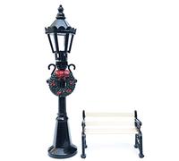 Chrees Lampadaire de Noël Miniature, 2 Pièces, Banc de Parc, Siège, Mini Lampadaire, Modèle Maison de Poupée, Village de Noël, Chemin, Accessoires de Jardin Féerique