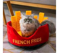 Chrees Lit pour chat chaud, doux et mignon avec beaucoup d'espace pour l'intérieur, lavable et doux pour la peau, belle forme (lit pour chat à frites)