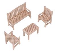 Chrees Mini Jouet de Meubles de Jardin avec Finition de Chaise de Banc en Bois Non Peinte, Ensemble de Restaurant Fait à la Main pour Maison de Poupée 1:12