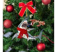 Chrees Pendentif Requin de Noël en Bois, Ornement d'animal Marin avec Trou pour Décor Suspendu d'arbre (#1)