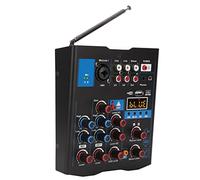 Chrees Table de mixage à double microphone, 4 canaux en métal USB Bluetooth avec micro sans fil, pour diffusion en direct et karaoké