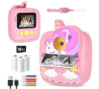 CHRERNA Appareil Photo Instantané Enfants, HD 48MP Appareil Photo Enfants avec Papier d'impression et Carte 32GB, Jouet Cadeau pour Garçons Filles de 3 à 12 Ans (Rose)