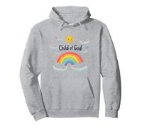 Chrétiens de l'enfant de Dieu pour Enfants Rainbow Sunshine Clouds Sweat à Capuche, Unisexe pour Adultes, Gris Chiné, M