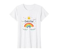 Chrétiens de l'enfant de Dieu pour Enfants Rainbow Sunshine Clouds T-Shirt, Femme, Blanc, S