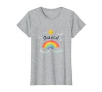 Chrétiens de l'enfant de Dieu pour Enfants Rainbow Sunshine Clouds T-Shirt, Femme, Gris Chiné, S
