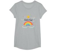Chrétiens de l'enfant de Dieu pour Enfants Rainbow Sunshine Clouds T-Shirt, Fille, Gris Chiné, XS