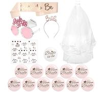 CHRI EVJF Accessoire Enterrement de Vie de Jeune Fille 18PCS Team Bride Decoration EVJF Echarpe Future Mariée, Rosegold Diadème, Voile Mariée Blanc avec Peigne, Lunettes, Badge Future Mariée EVJF