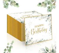 CHRI Lot de 40 Serviettes Eucalyptus Joyeux Anniversaire - Décoration de Table 3 Couches Vert 33 x 33 cm - Ravi Que Vous Soyez Ici